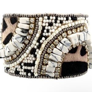 NWOT white/black beaded rhinestones bangle wrap cuff bracelet